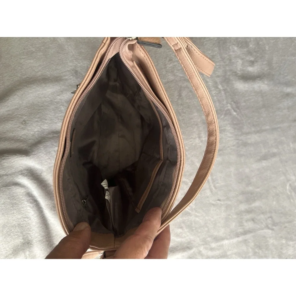 Nicole By NICOLE MILLER Leather Crossbody Handbag Three Zip Pockets Purse Pink